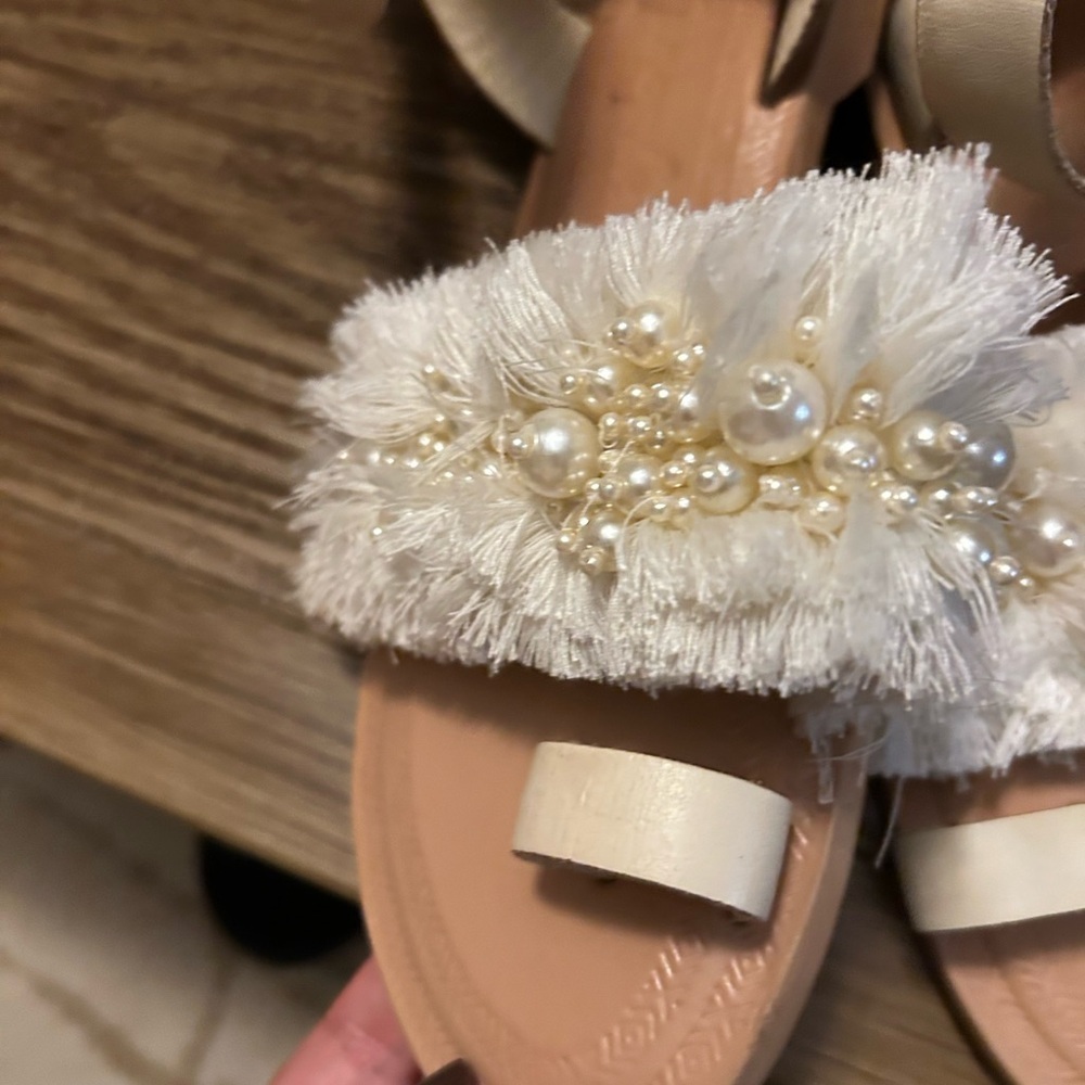 Free People Sun Peaks Sandals Size 8 Embellished Beaded Fringe Boho Wedding NWOT - Picture 7 of 16